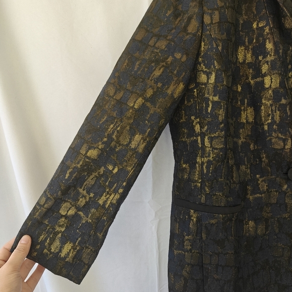 Lafayette 148 Gold Metallic Navy Painted Button Suit Jacket Women's Size 10 - Picture 6 of 15